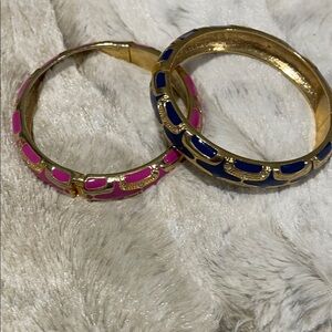 Elegant Gold and Pink/Blue Enamel Bangles
